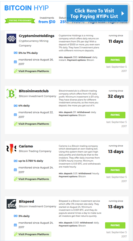 HYIP für Bitcoin, die tatsächlich auszahlen